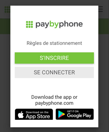 visuel de l'appli paybyphone